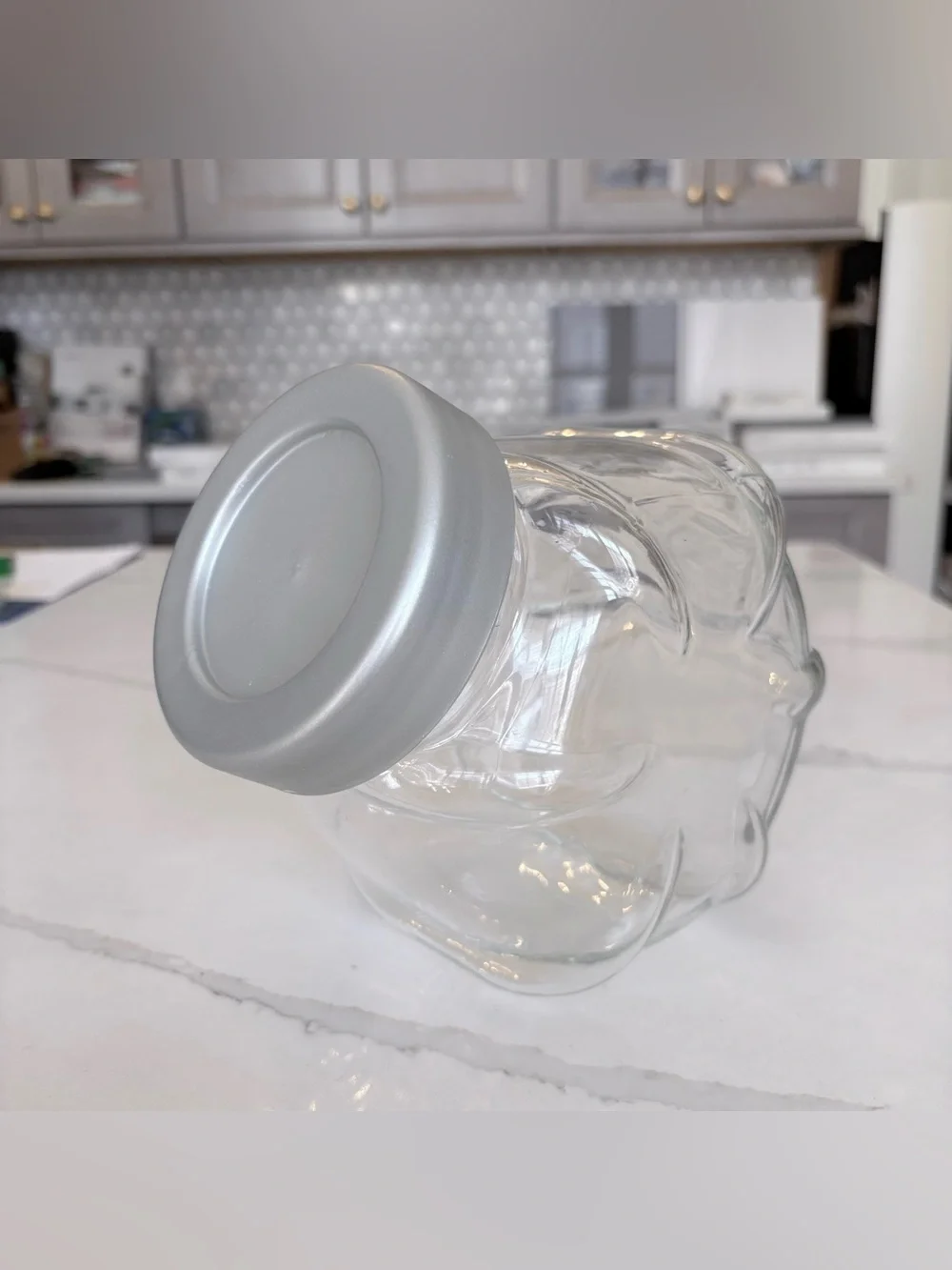 VTG 1998 IKEA FÖRVAR Clear Glass Storage Jar in Silver Grey Plastic Lid 61 Oz